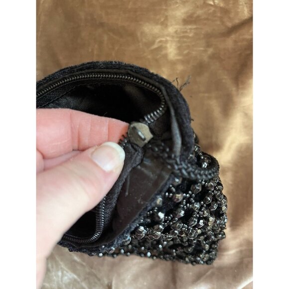 Black Beaded Drawstring Evening Bag Prom Formal 20s Flapper Accessory Purse READ - Picture 6 of 16